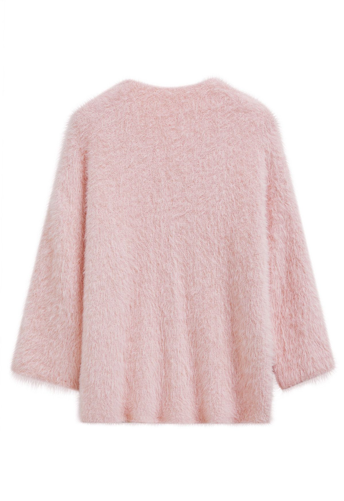 Fluffy V-Neck Knit Sweater in Light Pink