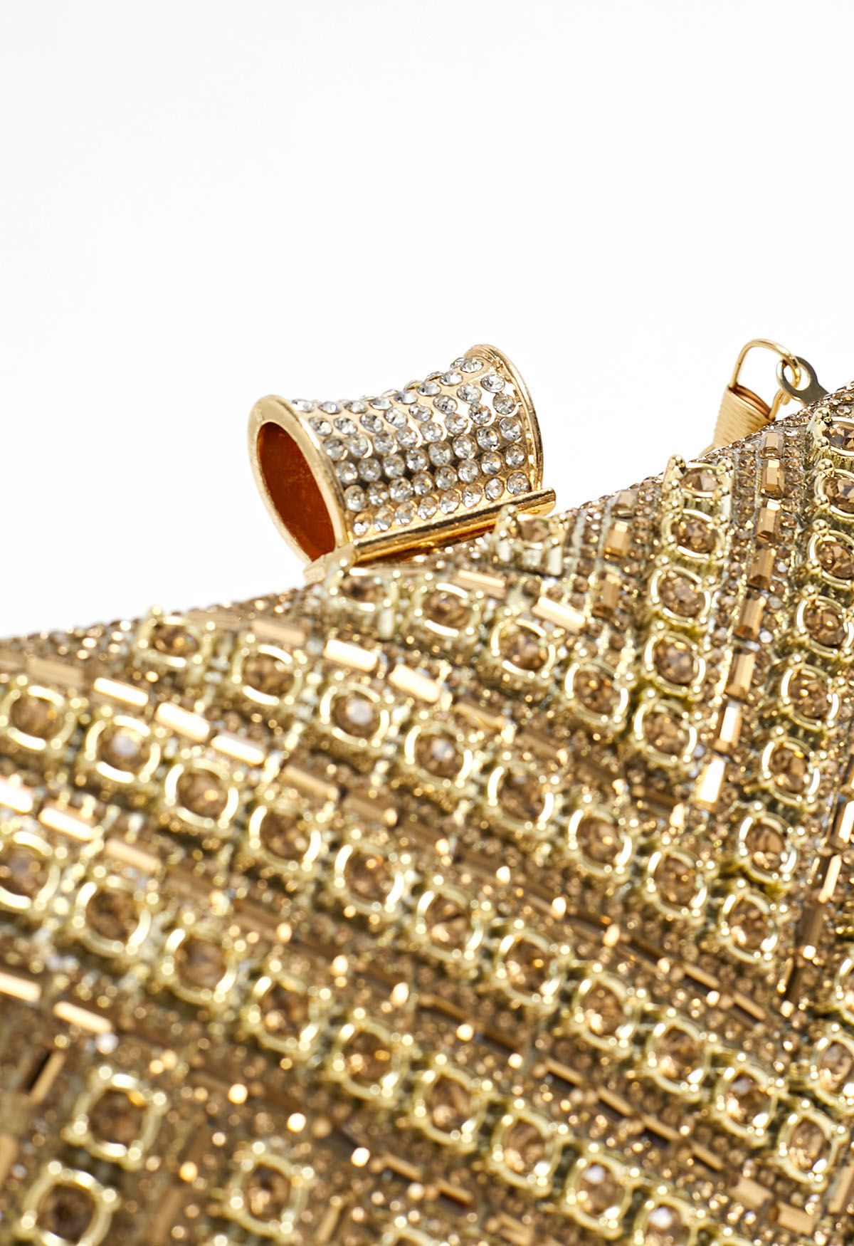 Fancy Rhinestone Overlay Clutch in Champagne