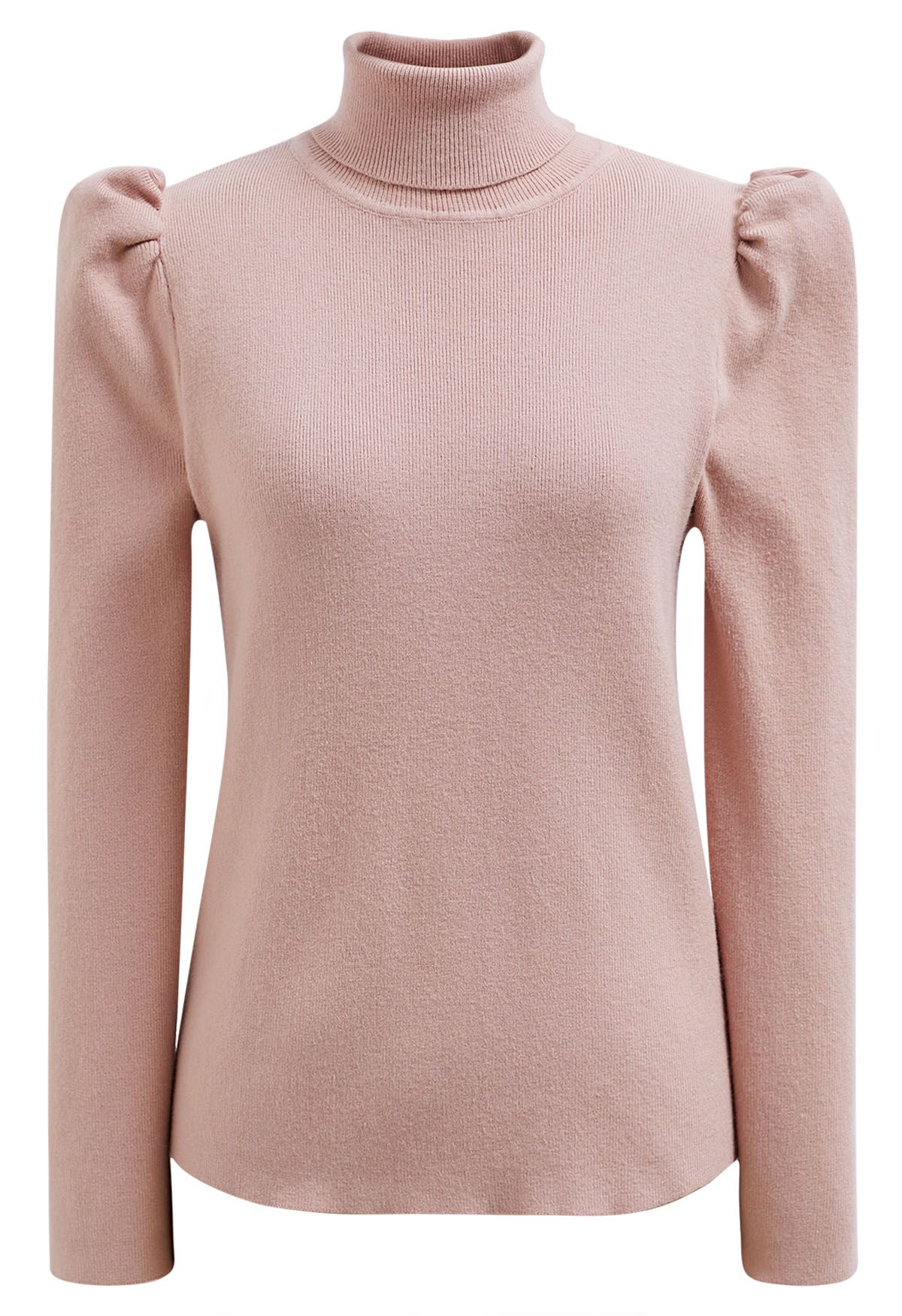 Turtleneck Gigot Sleeve Knit Top in Dusty Pink