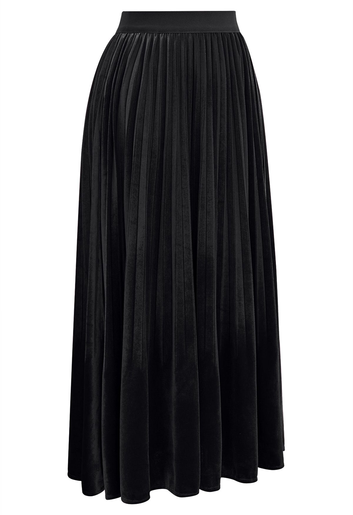 Velvety Touch Pleated Midi Skirt in Black