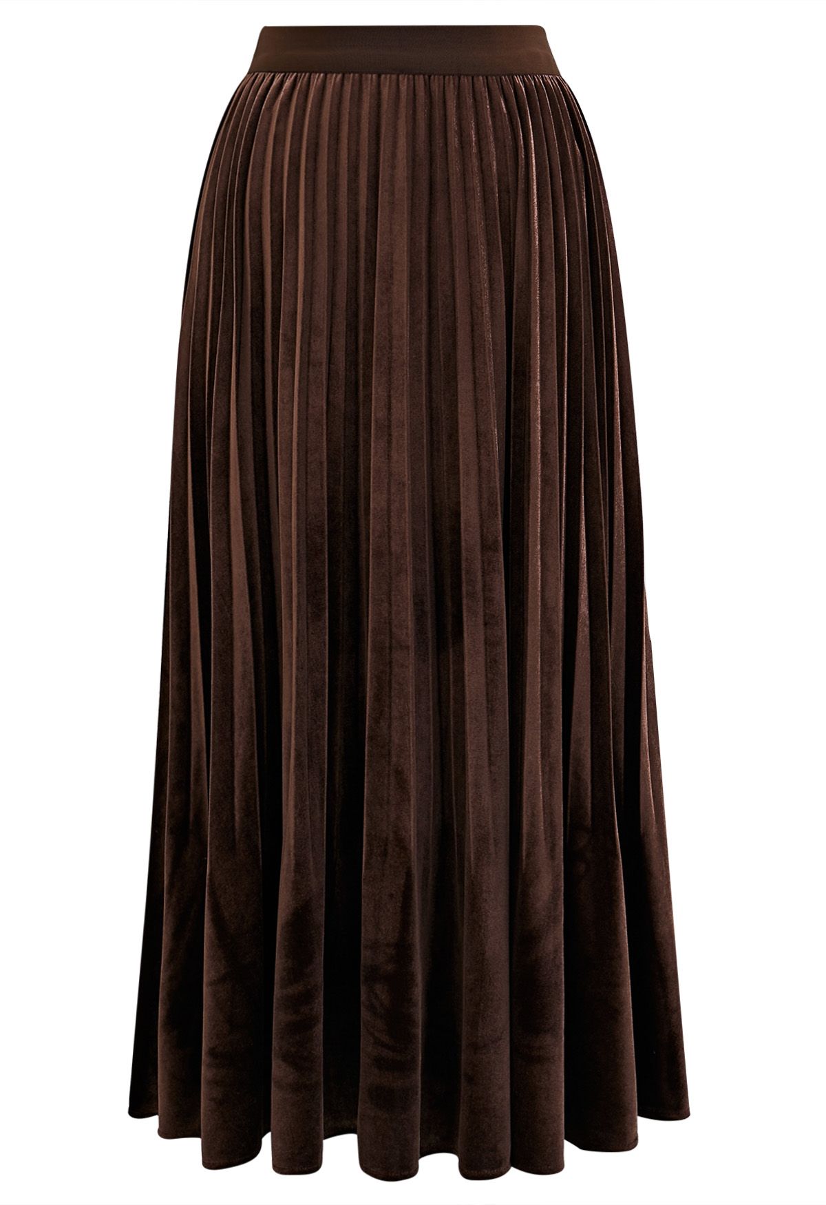 Velvety Touch Pleated Midi Skirt in Brown