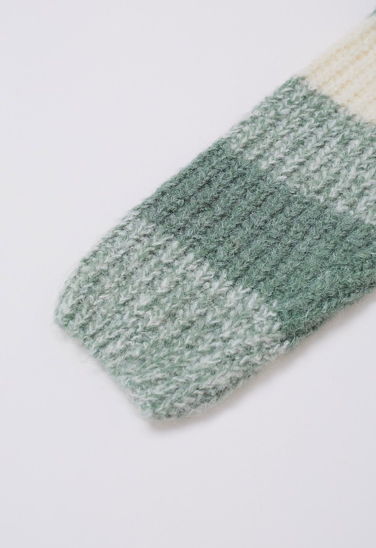 Fuzzy Contrast Stripe Ribbed Knit Sweater in Sage