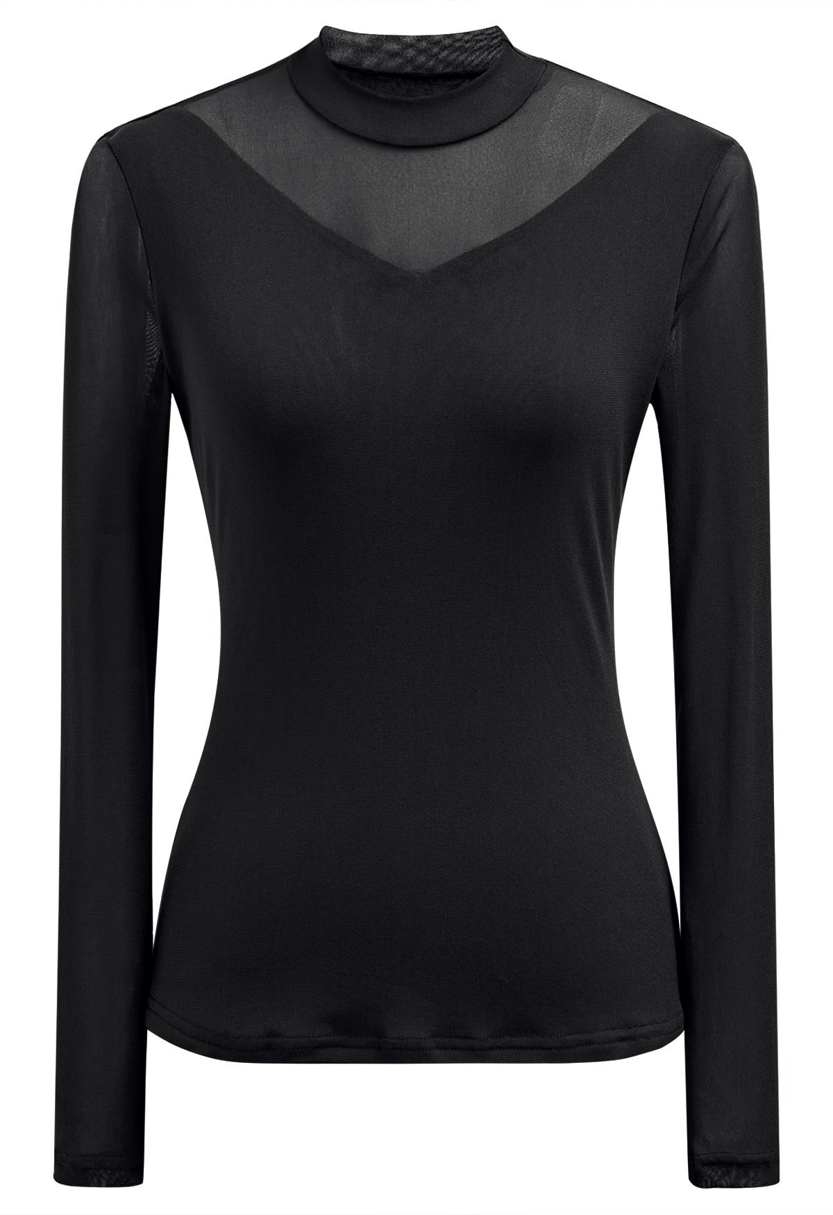 Double-Layered Mesh Spliced Fitted Top in Black