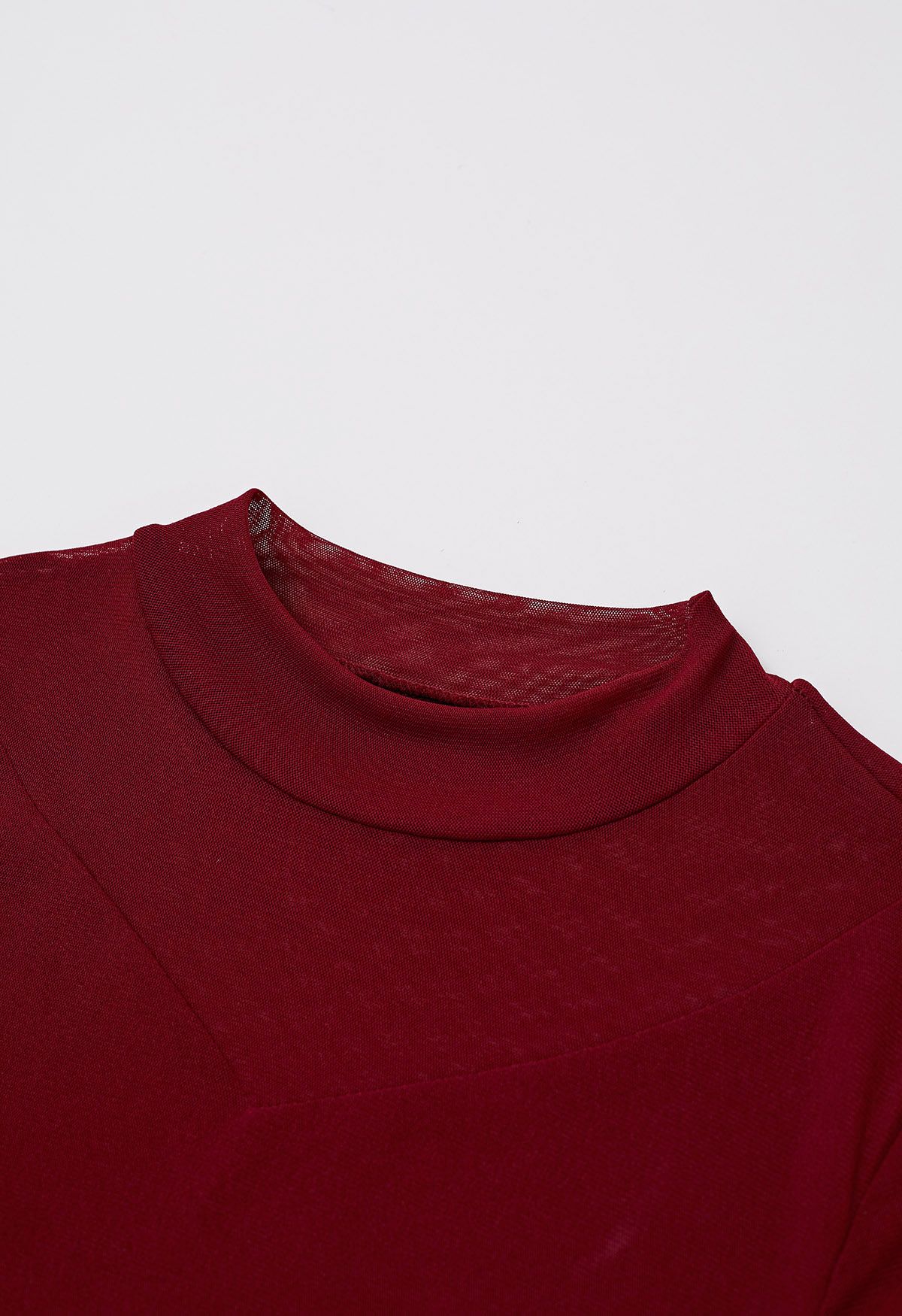 Double-Layered Mesh Spliced Fitted Top in Red