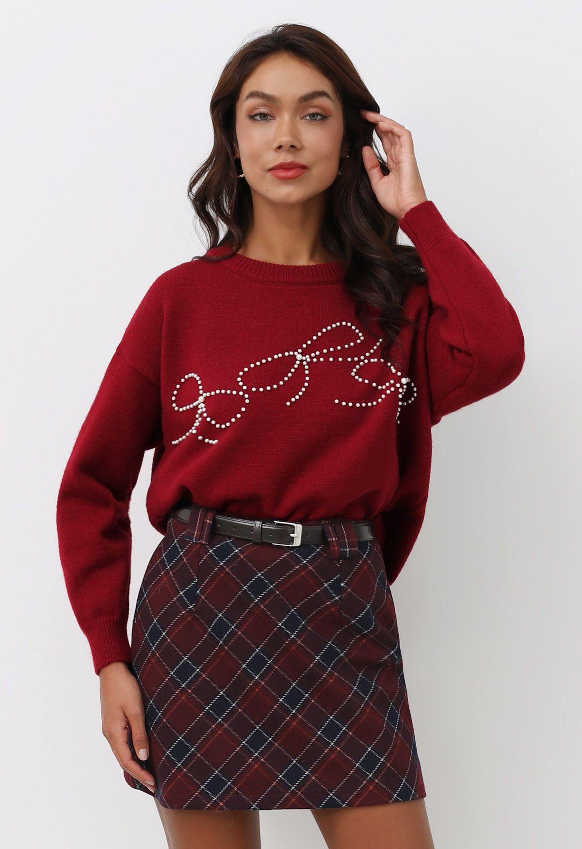 Retro Tartan Belted Mini Bud Skirt