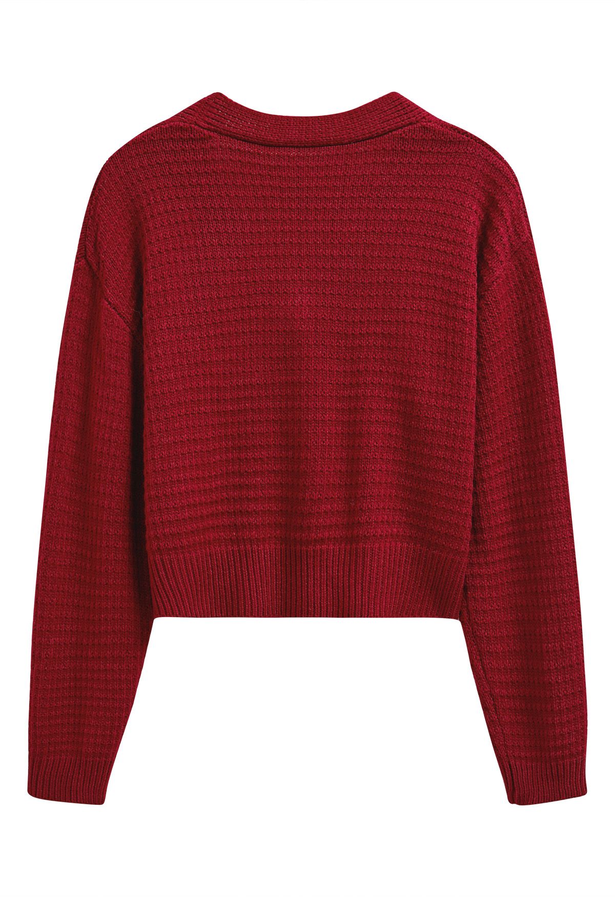 Stitch Rose Buttoned Crop Knit Cardigan in Red