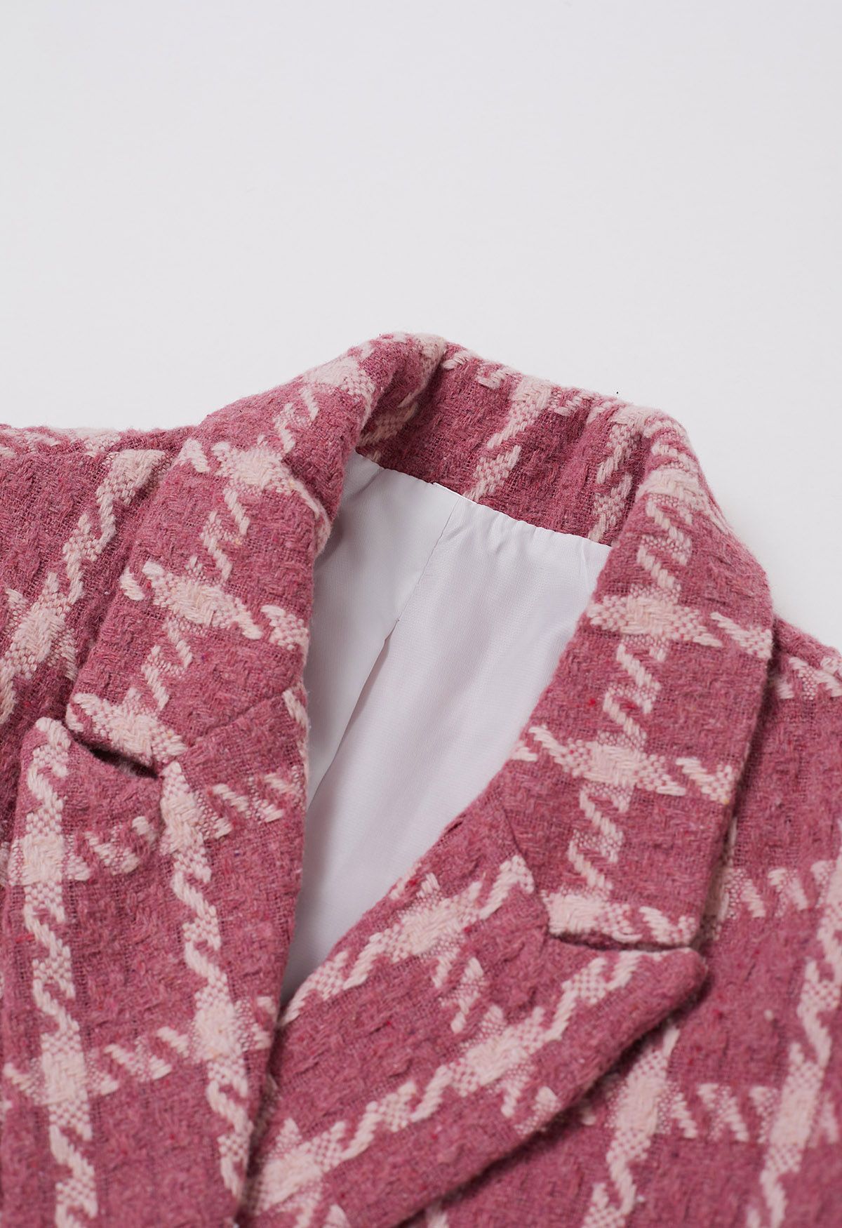 Check Tweed Padded Shoulder Cropped Blazer in Pink