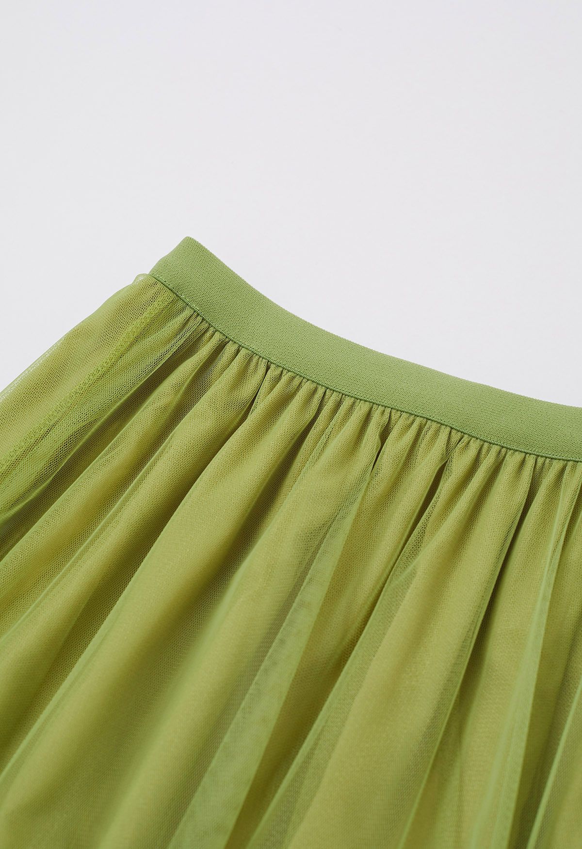 Ruffle Hem Double-Layered Mesh Maxi Skirt in Lime