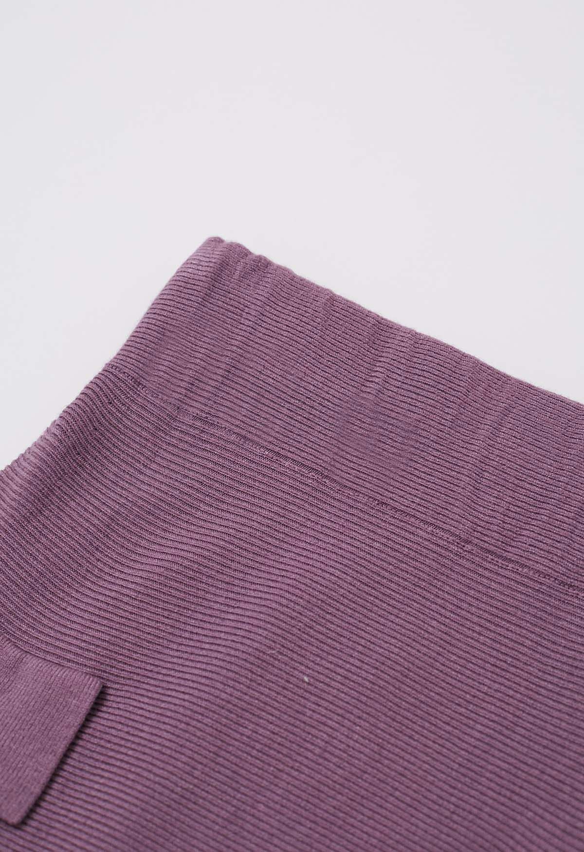 Little Bow Decorated Pleats Knit Maxi Skirt in Lilac