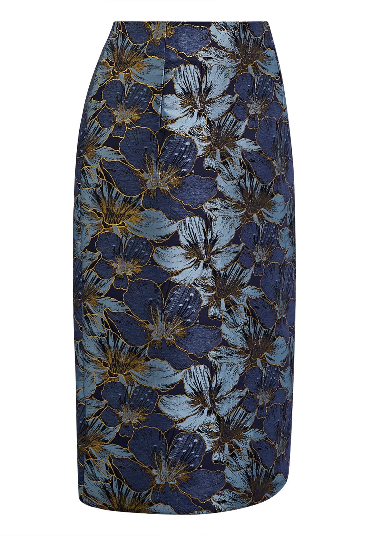 Opulent Bloom Jacquard Pencil Midi Skirt