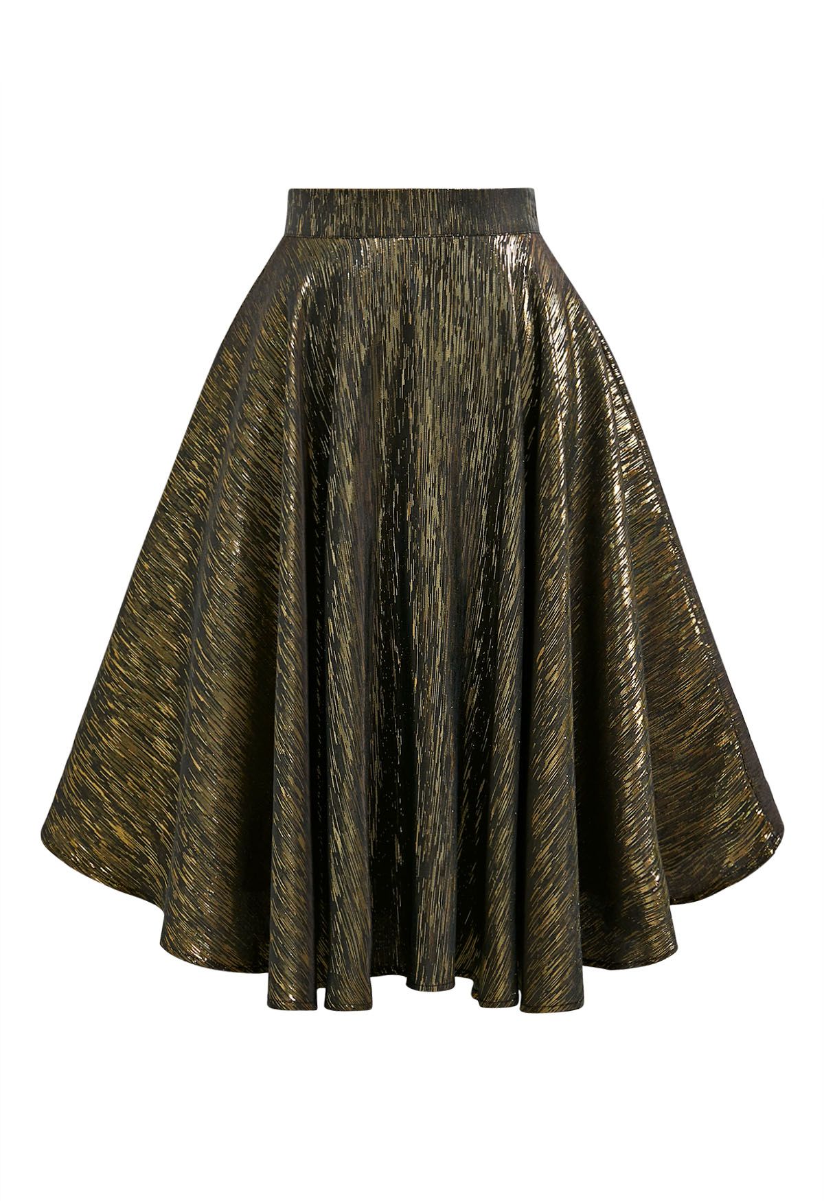 Twilight Gleam Bias Cut Asymmetric Flare Midi Skirt