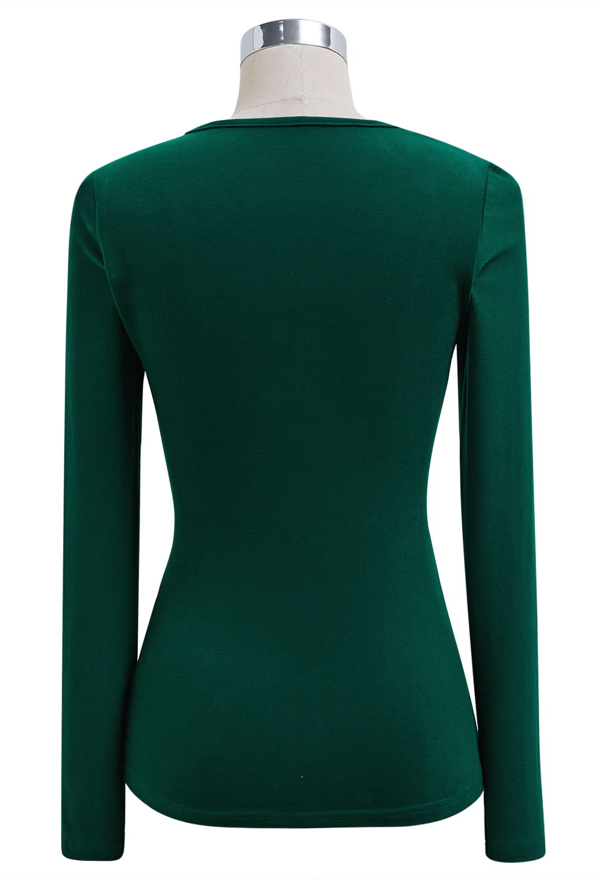 Crisscross V-Neck Fitted Top in Dark Green