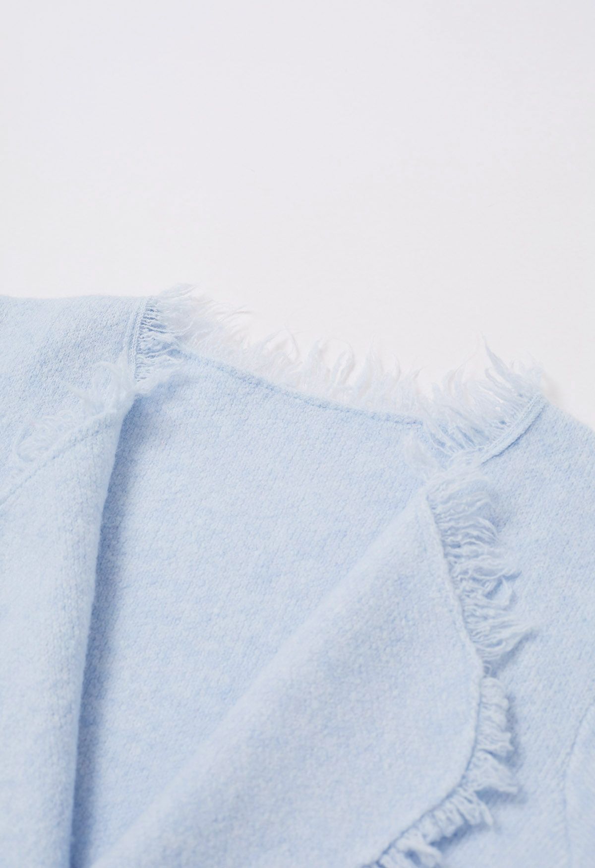 Tassel Trim Knit Cardigan and Skirt Set in Baby Blue