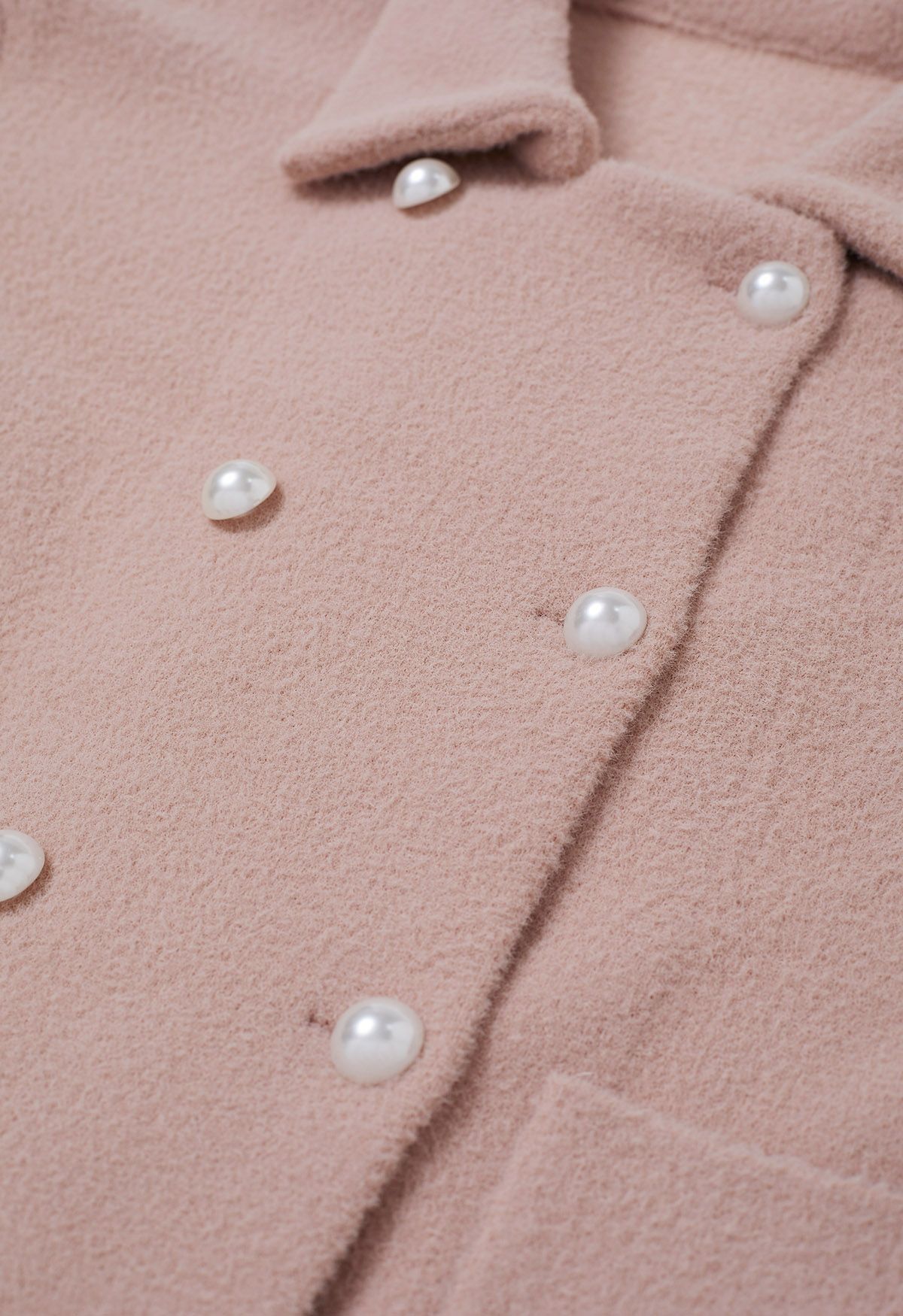 Pearl Double-Breasted Knit Coat in Dusty Pink