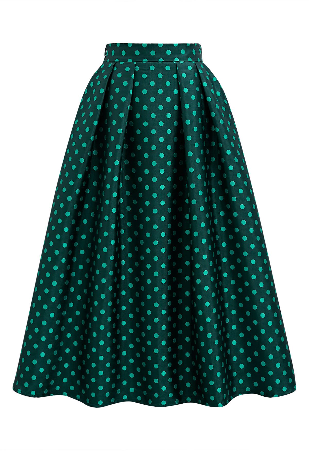 Polka Dot Printed Pleats A-Line Midi Skirt