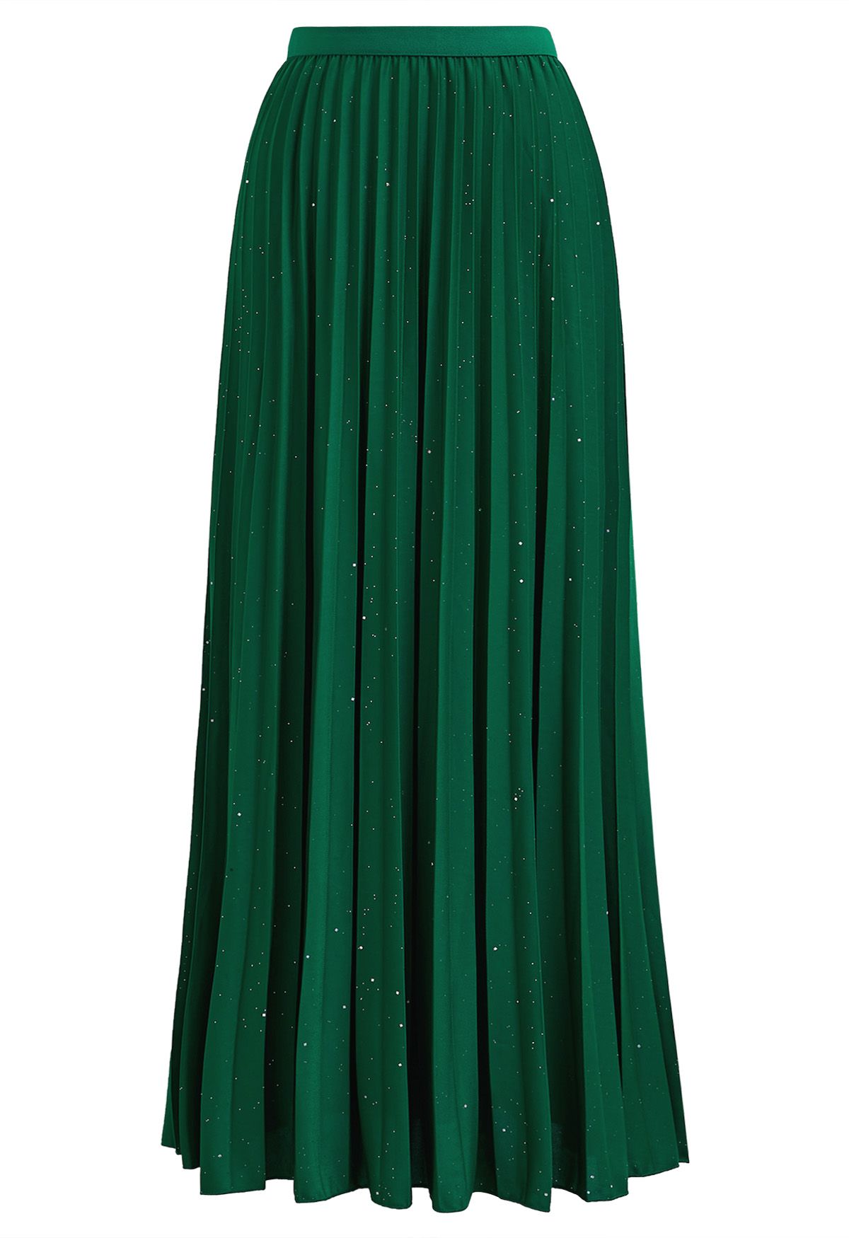 Twinkling Night Pleated Maxi Skirt in Green