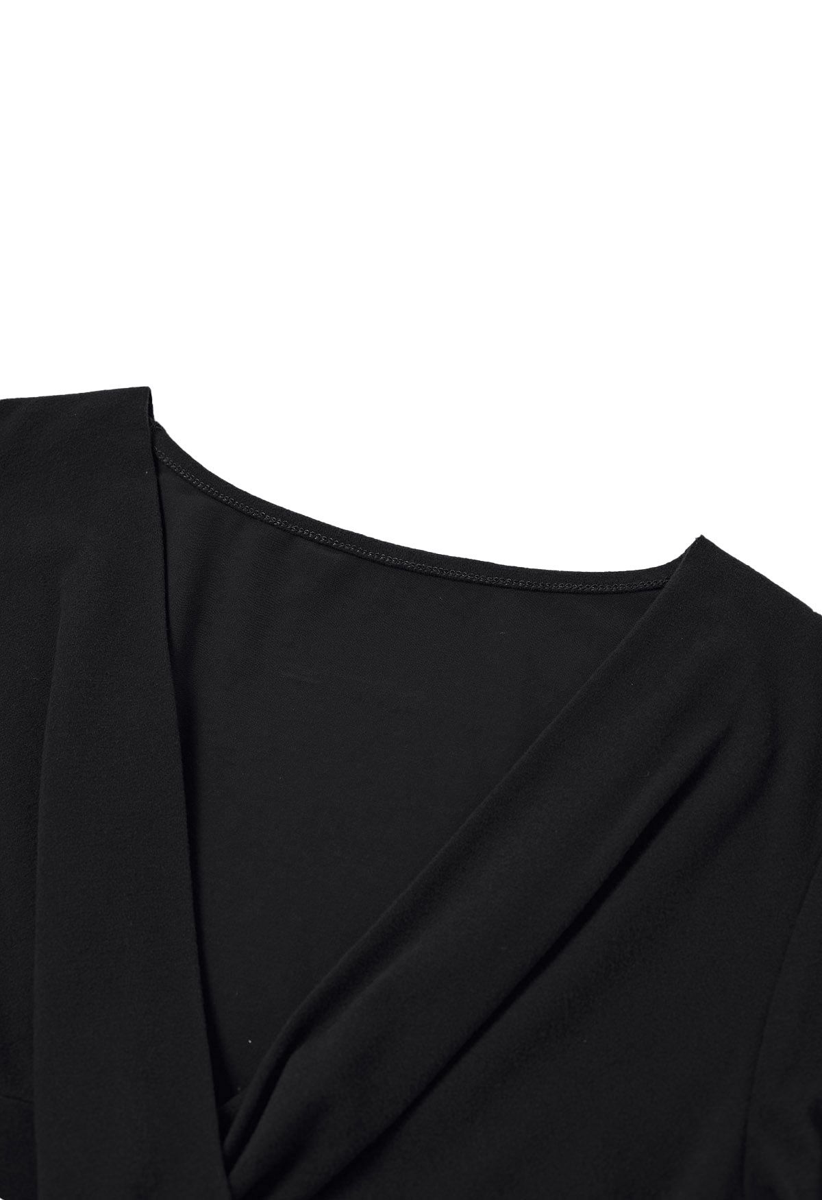 Crisscross V-Neck Fitted Top in Black