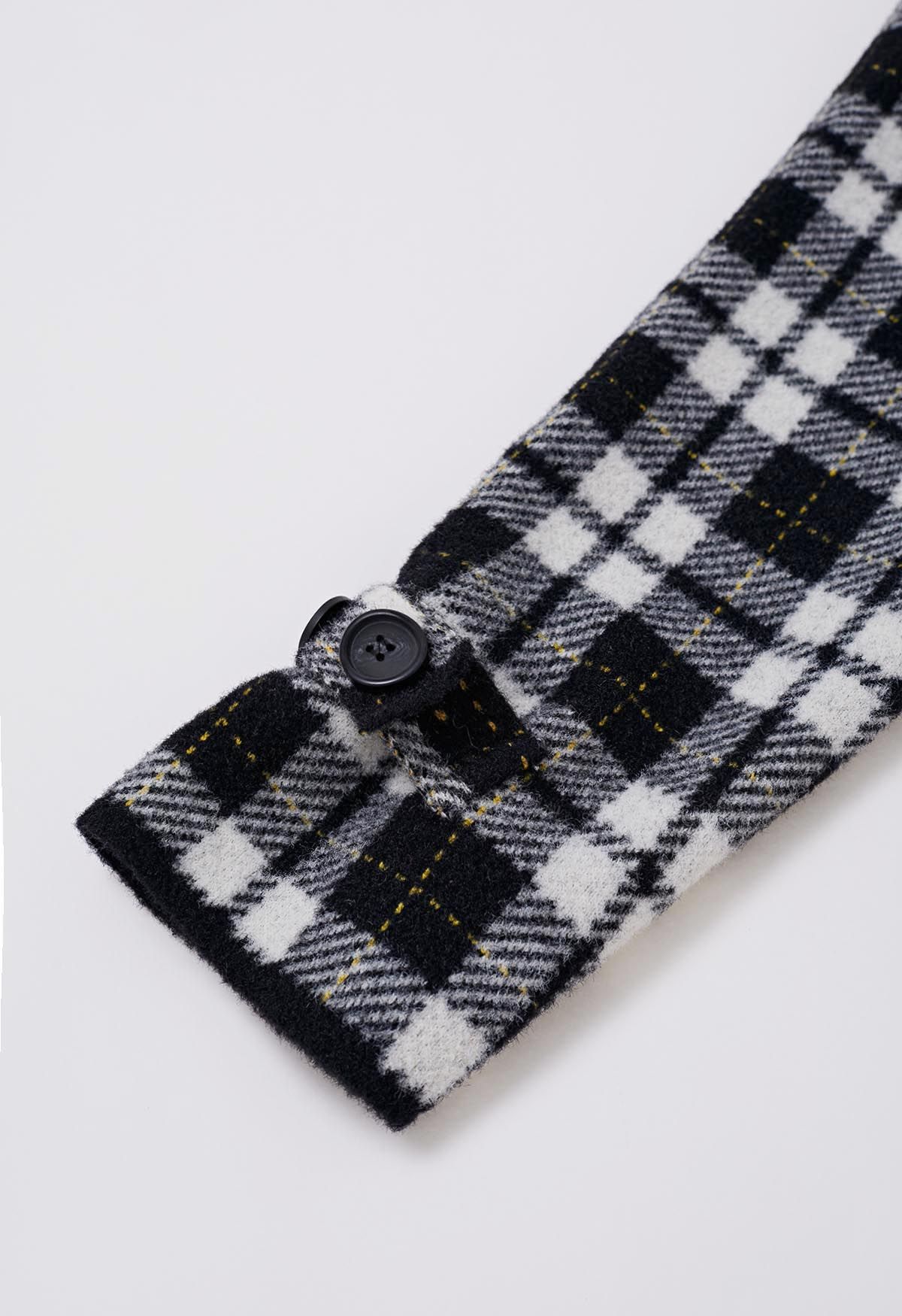 Detachable Hooded Collared Button Down Knit Coat in Plaid