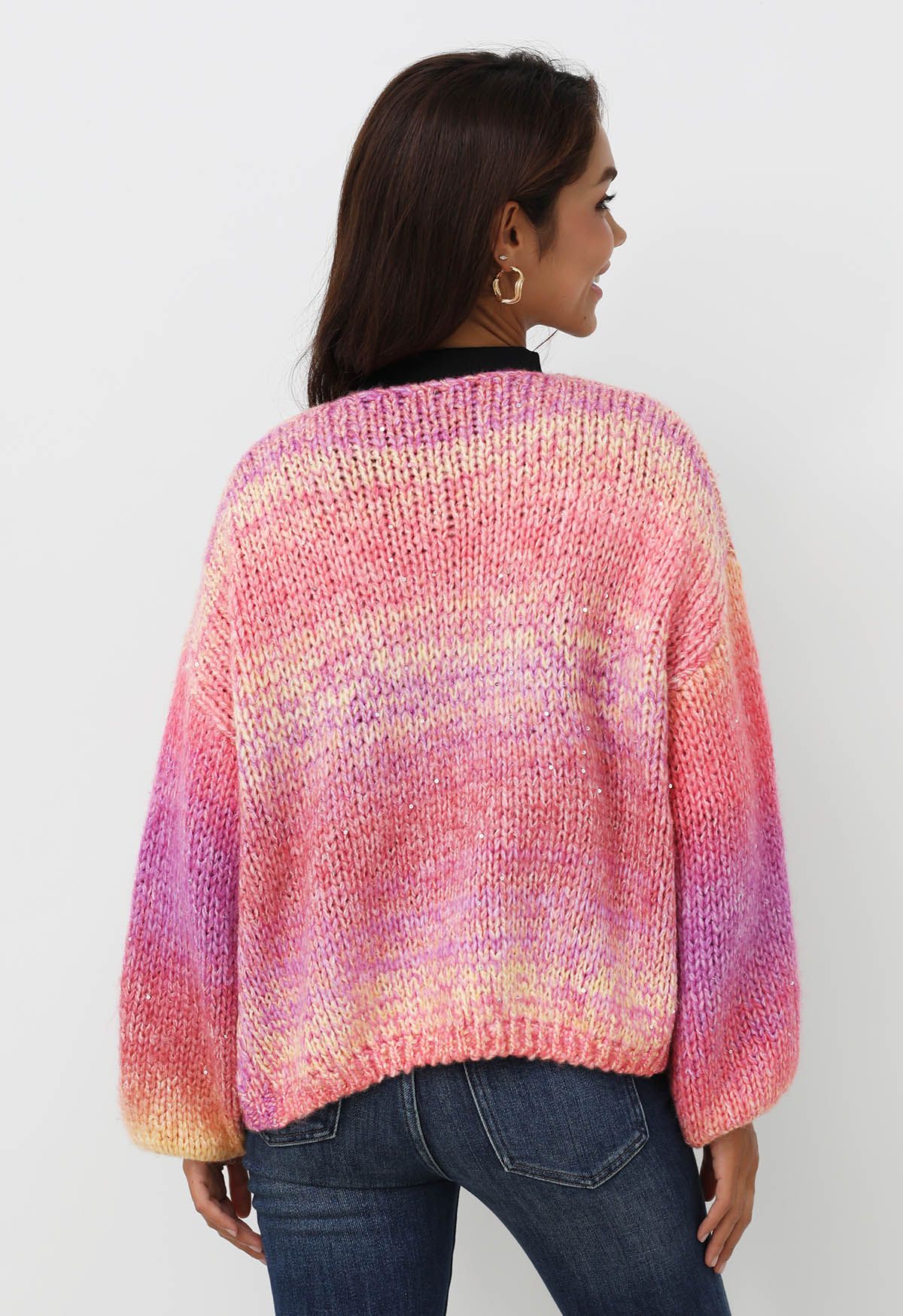 Ombre Sequin Embellished Hand-Knit Cardigan