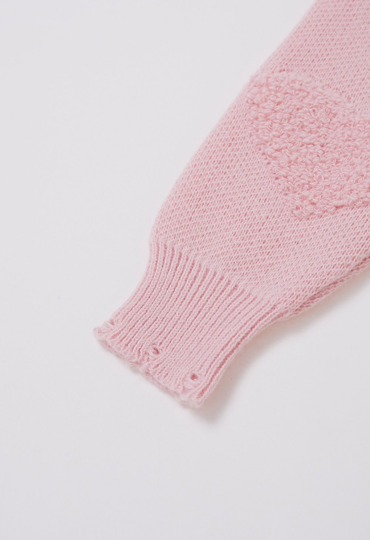 Pearl Trim Heart Jacquard Oversized Knit Sweater in Pink