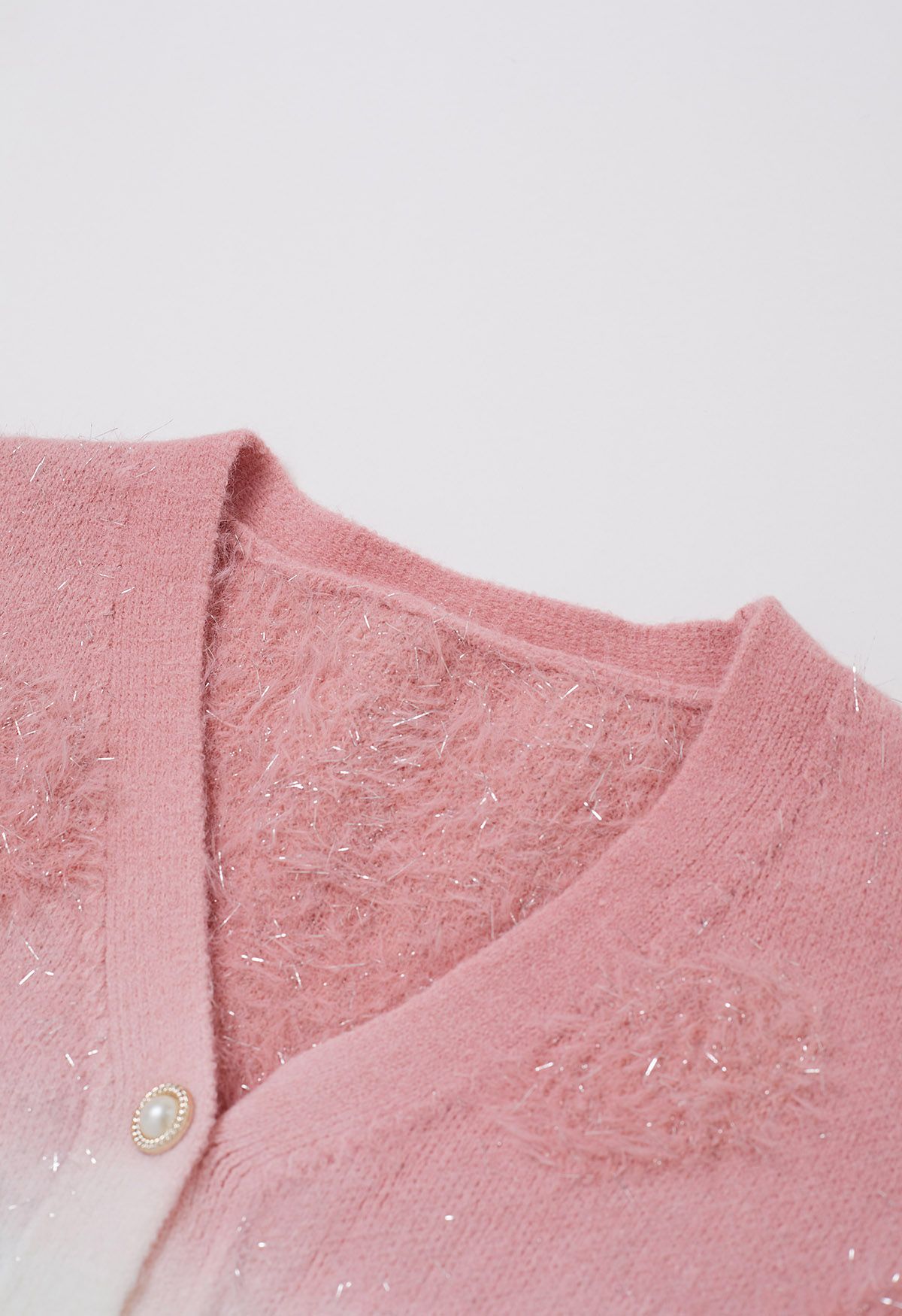 Ombre Fuzzy Heart Buttoned Knit Cardigan