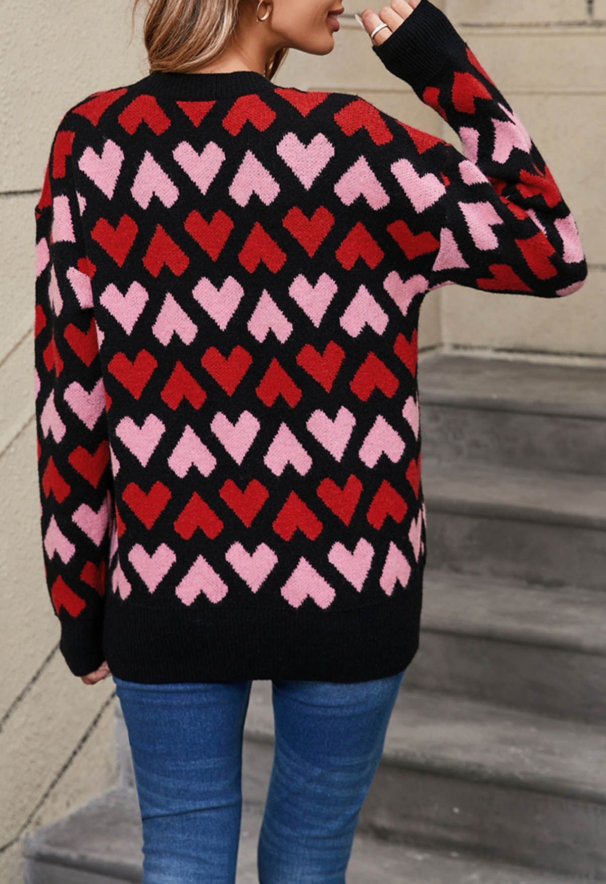 Endless Love Crew Neck Knit Sweater in Black