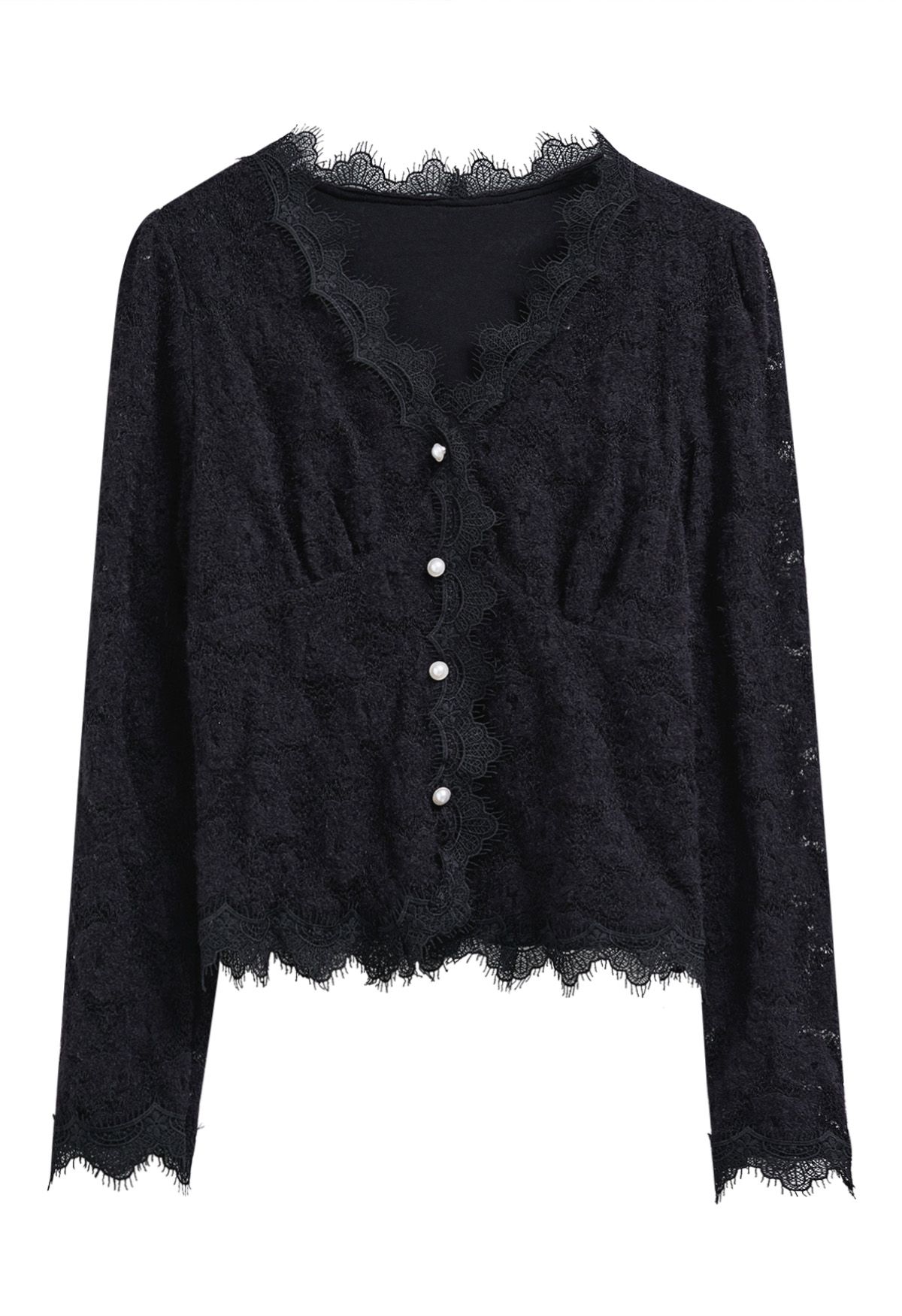 Full Floral Lace Button Up Top in Black