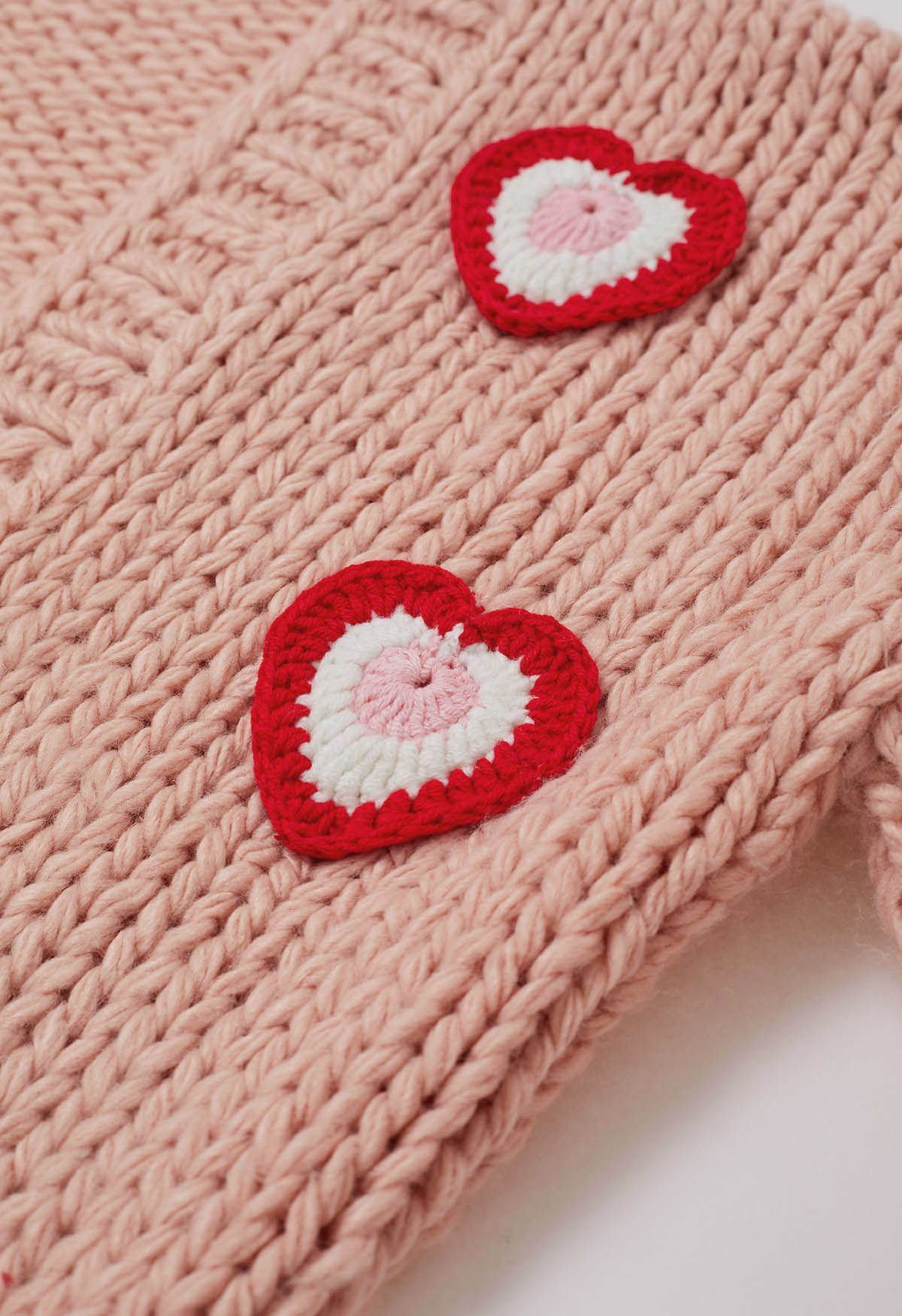 Stitch Heart Open Front Hand Knit Cardigan