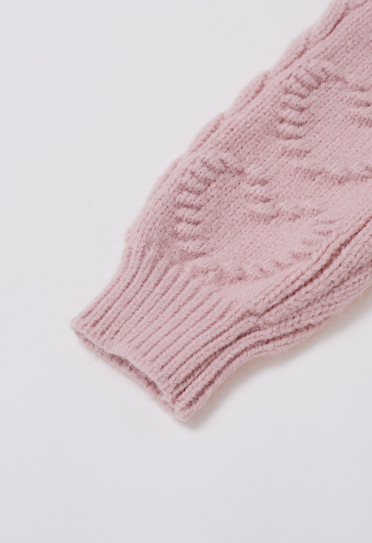 Embossed Heart Cable Knit Sweater in Light Pink