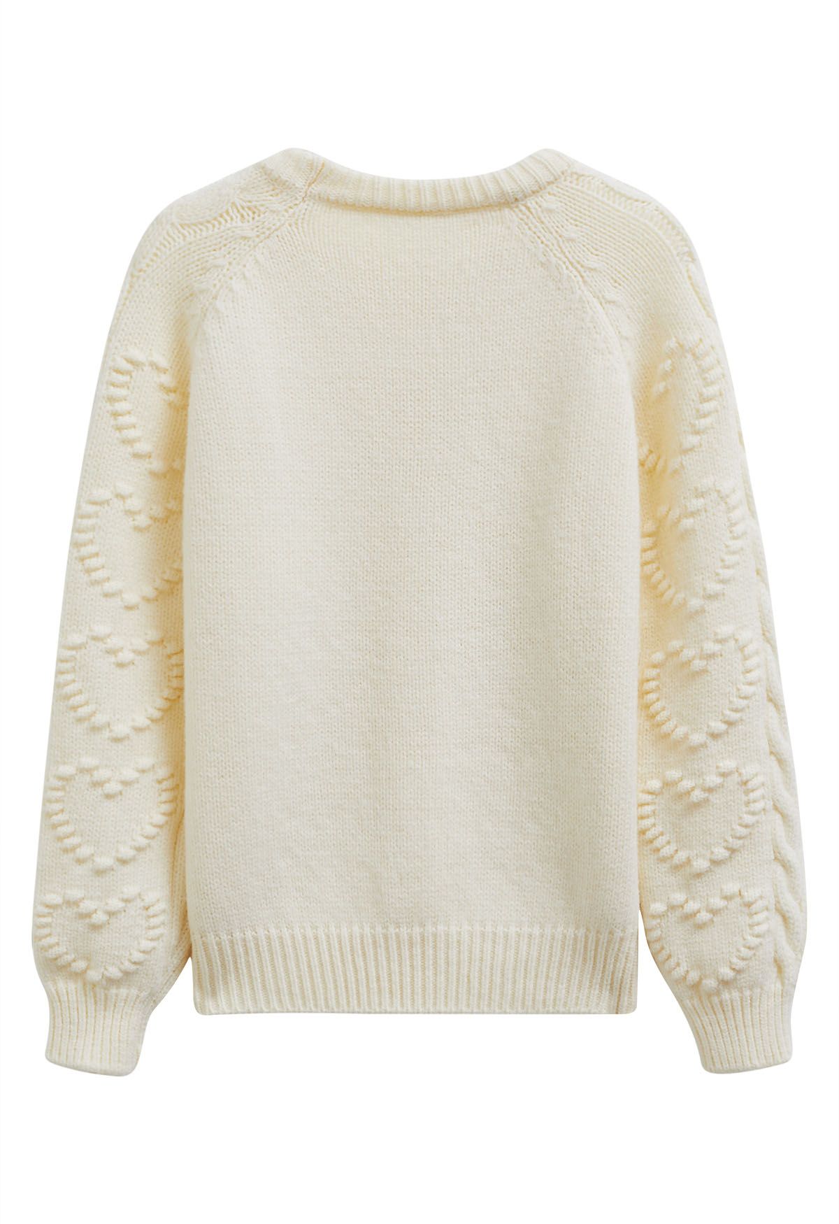 Embossed Heart Cable Knit Sweater in Cream