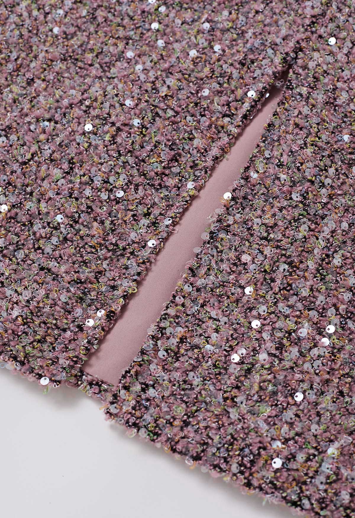 Chromatic Sequins Pencil Maxi Skirt in Dusty Pink