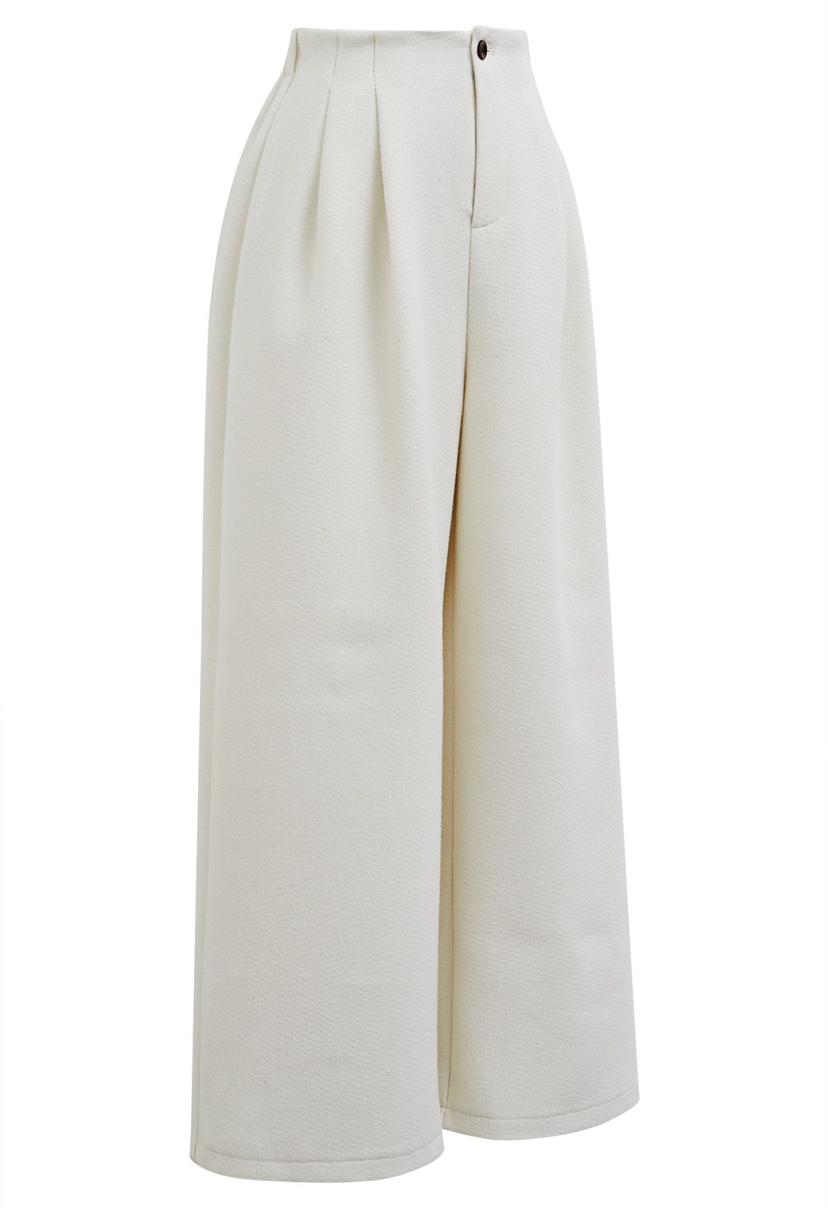 Side Pockets Pleats Wide-Leg Pants in Ivory