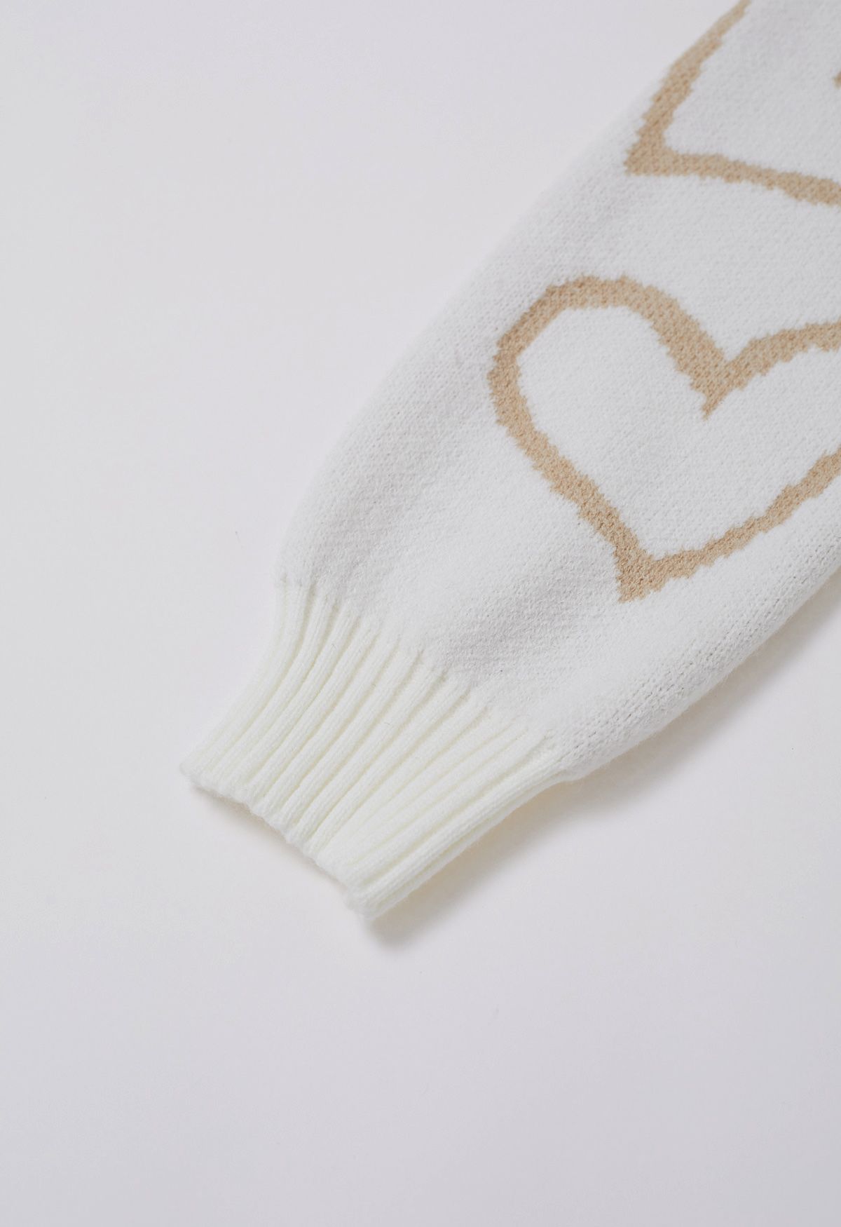 Lovable Heart Crew Neck Knit Sweater in White