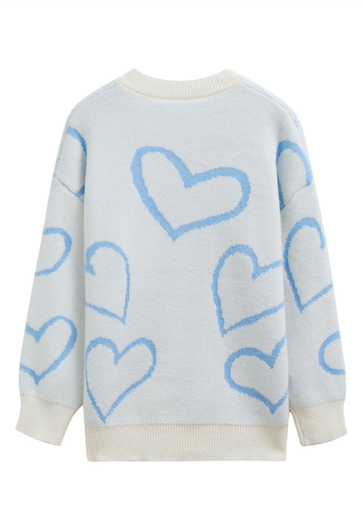 Lovable Heart Crew Neck Knit Sweater in Baby Blue