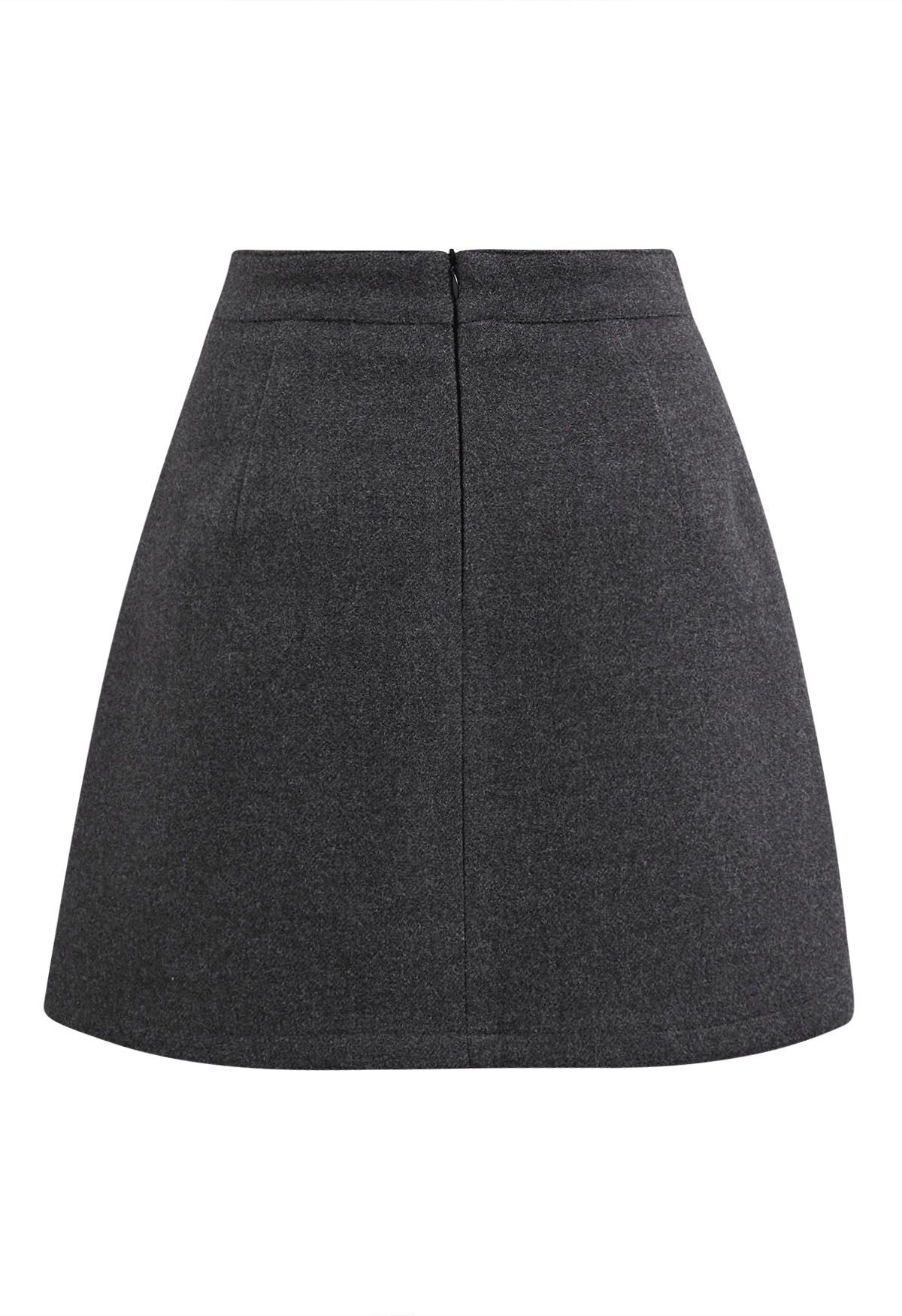 Retro Button Patch Pockets Mini Bud Skirt in Smoke