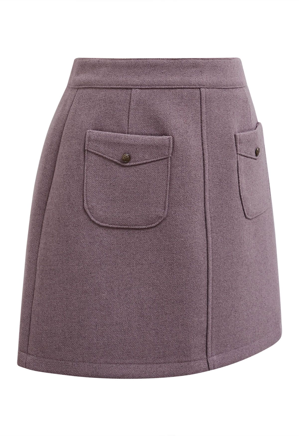 Retro Button Patch Pockets Mini Bud Skirt in Lilac