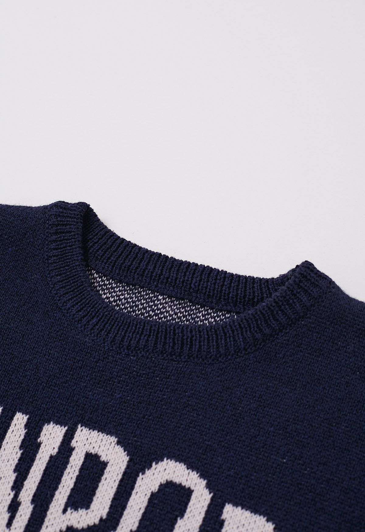 Newport Letter Crew Neck Oversized Knit Sweater in Navy