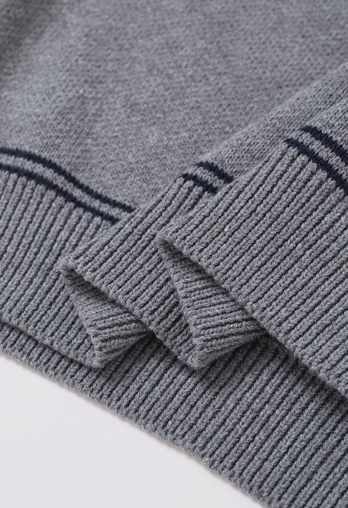 Newport Letter Crew Neck Oversized Knit Sweater in Grey