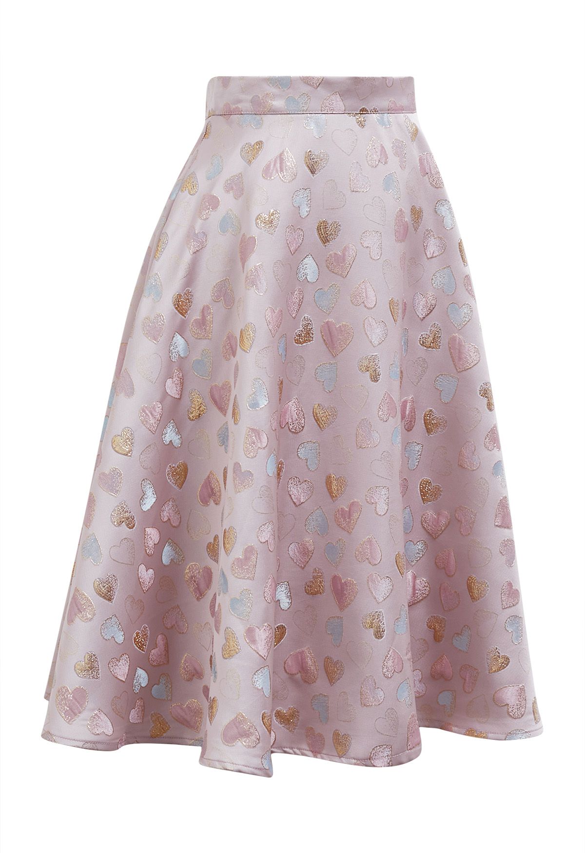 Sweet Love Glittering Jacquard Flare Midi Skirt