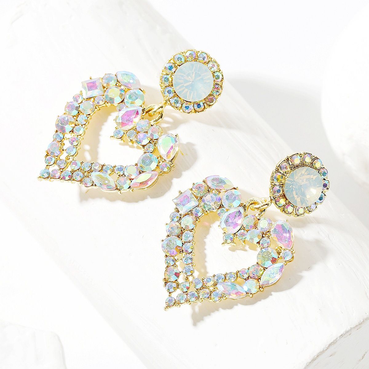 Colorful Rhinestone Heart Earrings