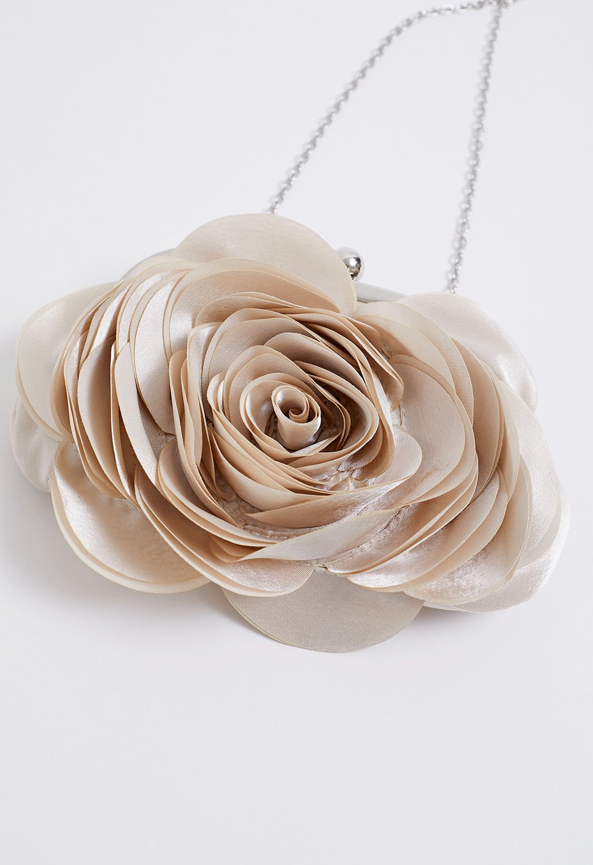 3D Rose Petal Satin Clutch in Apricot