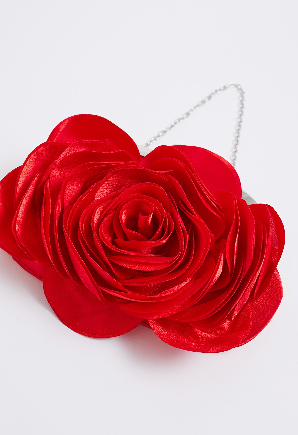 3D Rose Petal Satin Clutch in Red