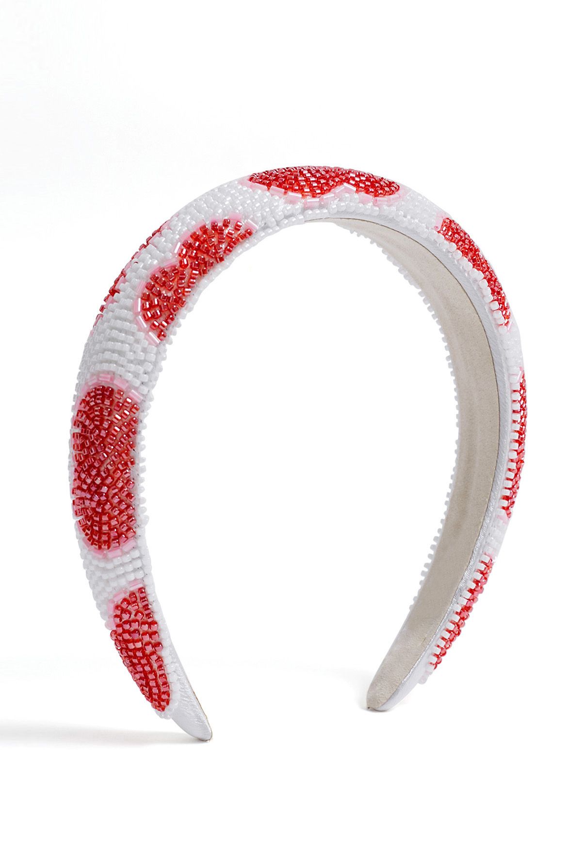 Heart Pattern Beaded Headband in Red