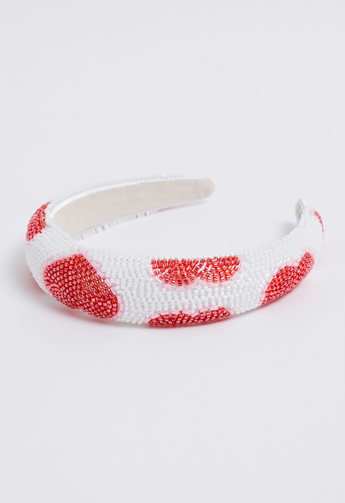 Heart Pattern Beaded Headband in Red