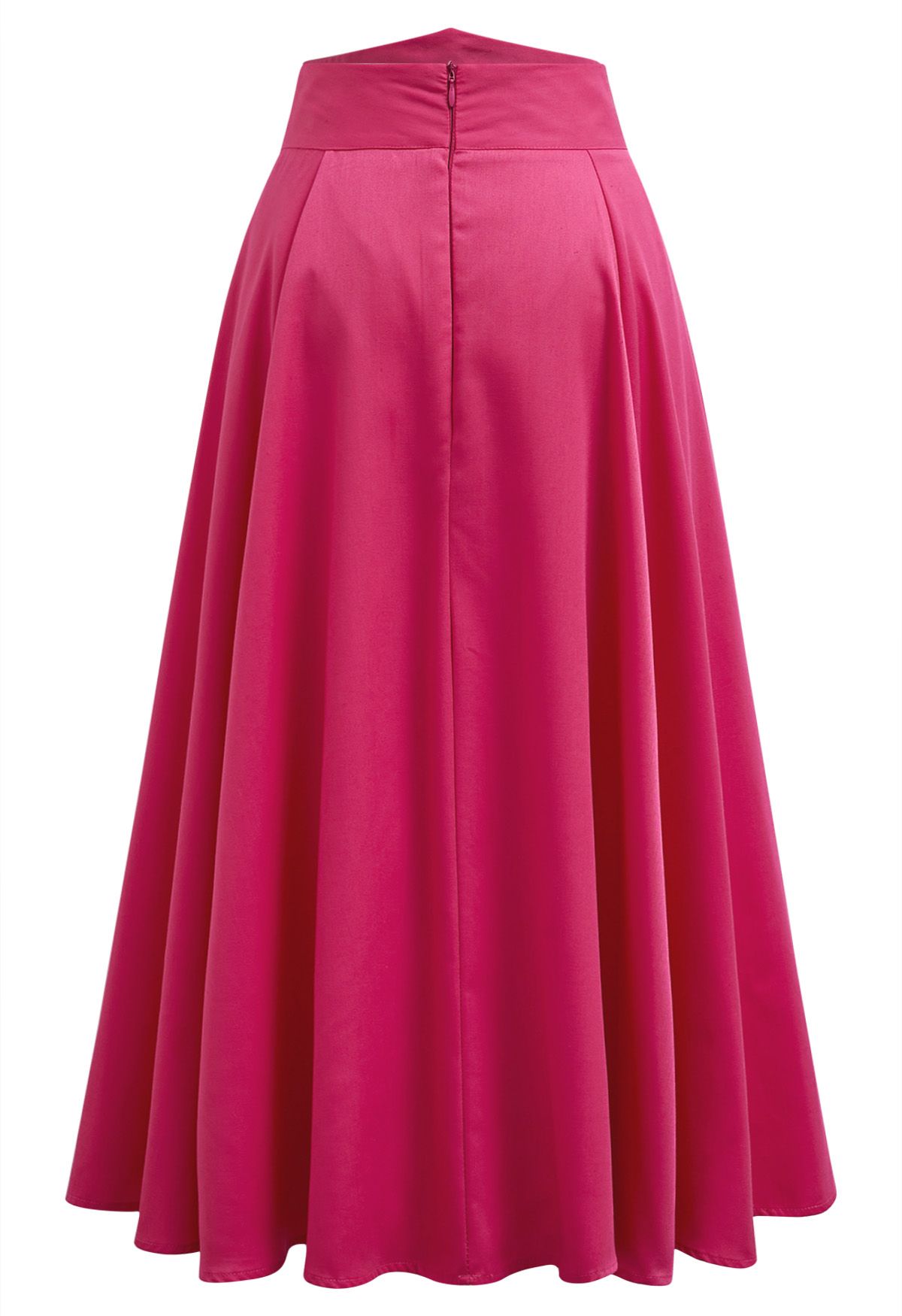 Solid Hot Pink High-Waist A-Line Midi Skirt