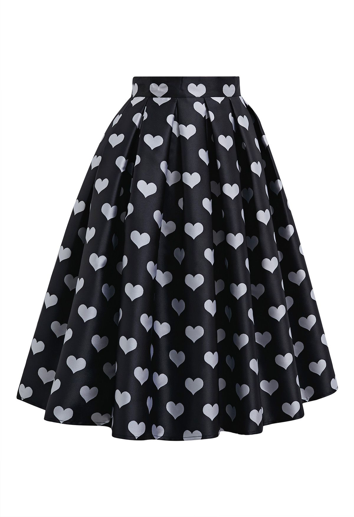 Affectionate Love Box Pleat Midi Skirt in Black