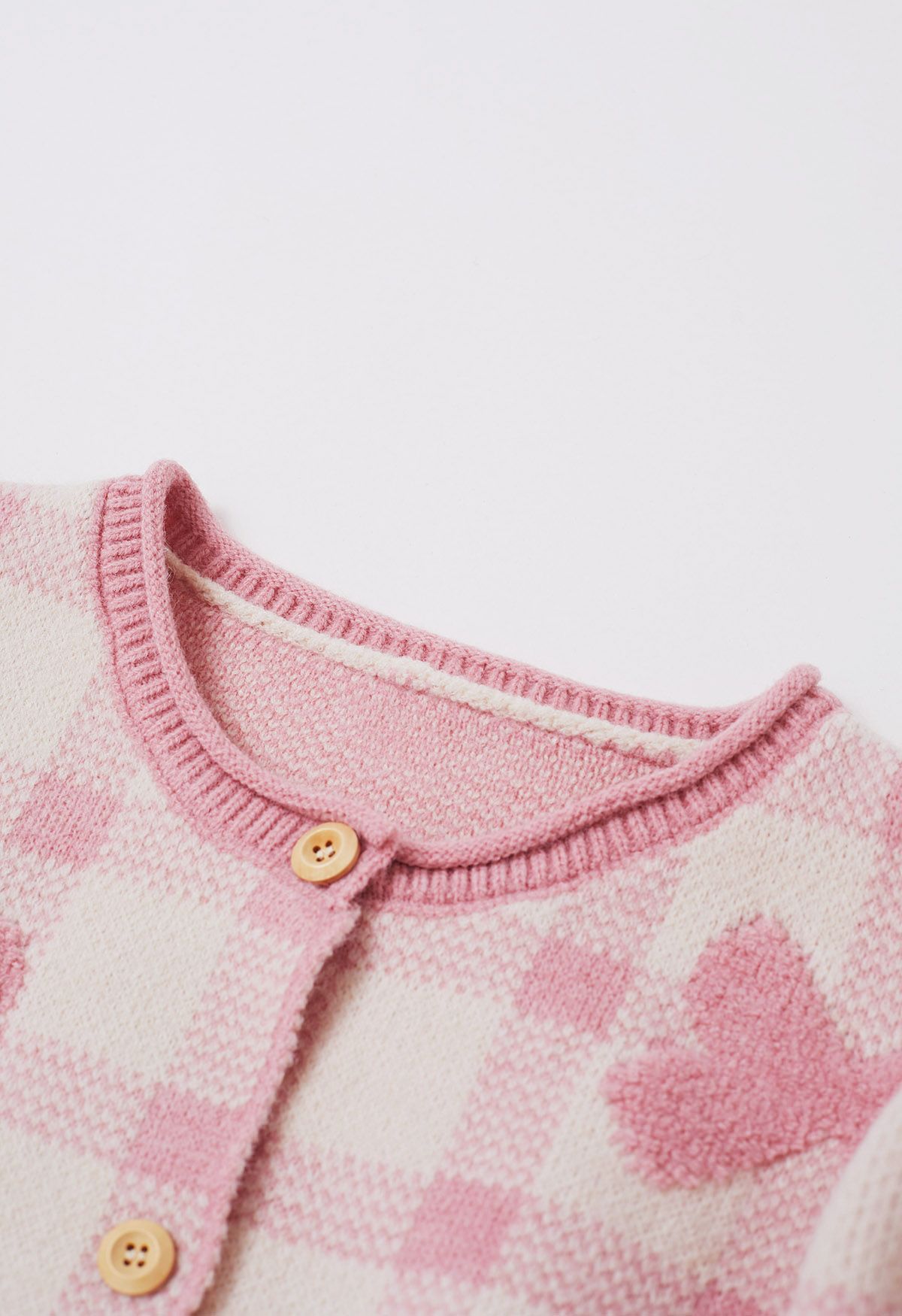 Bowknot Jacquard Check Buttoned Knit Cardigan in Pink