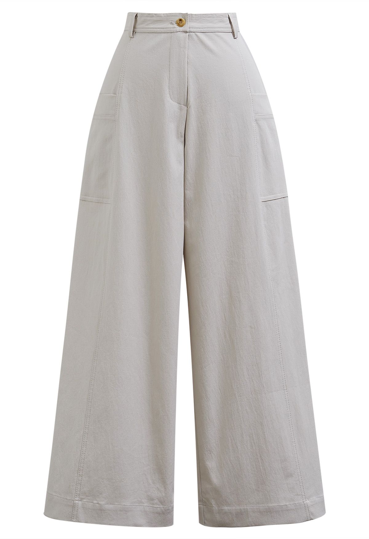 Side Patch Pockets Wide-Leg Pants in Ivory