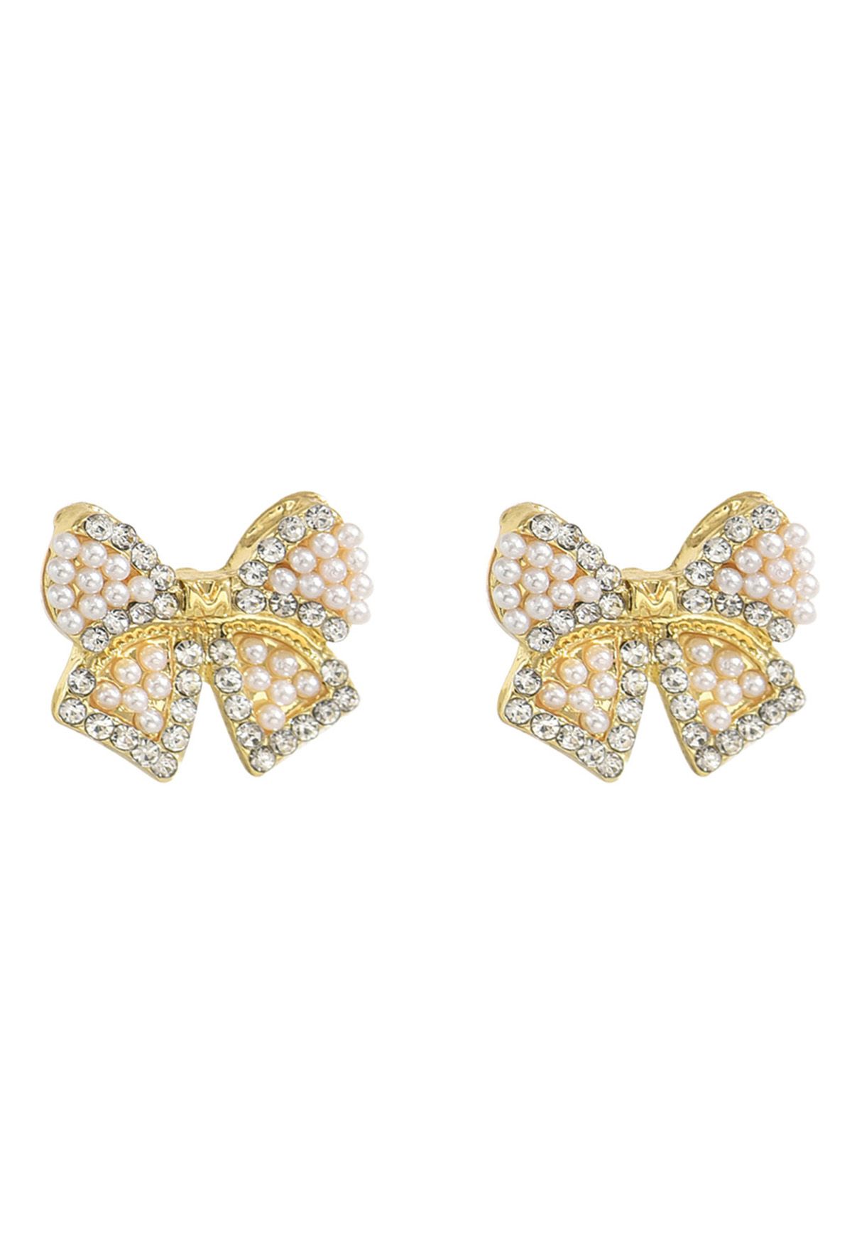 Pearls and Rhinestones Bowknot Earrings