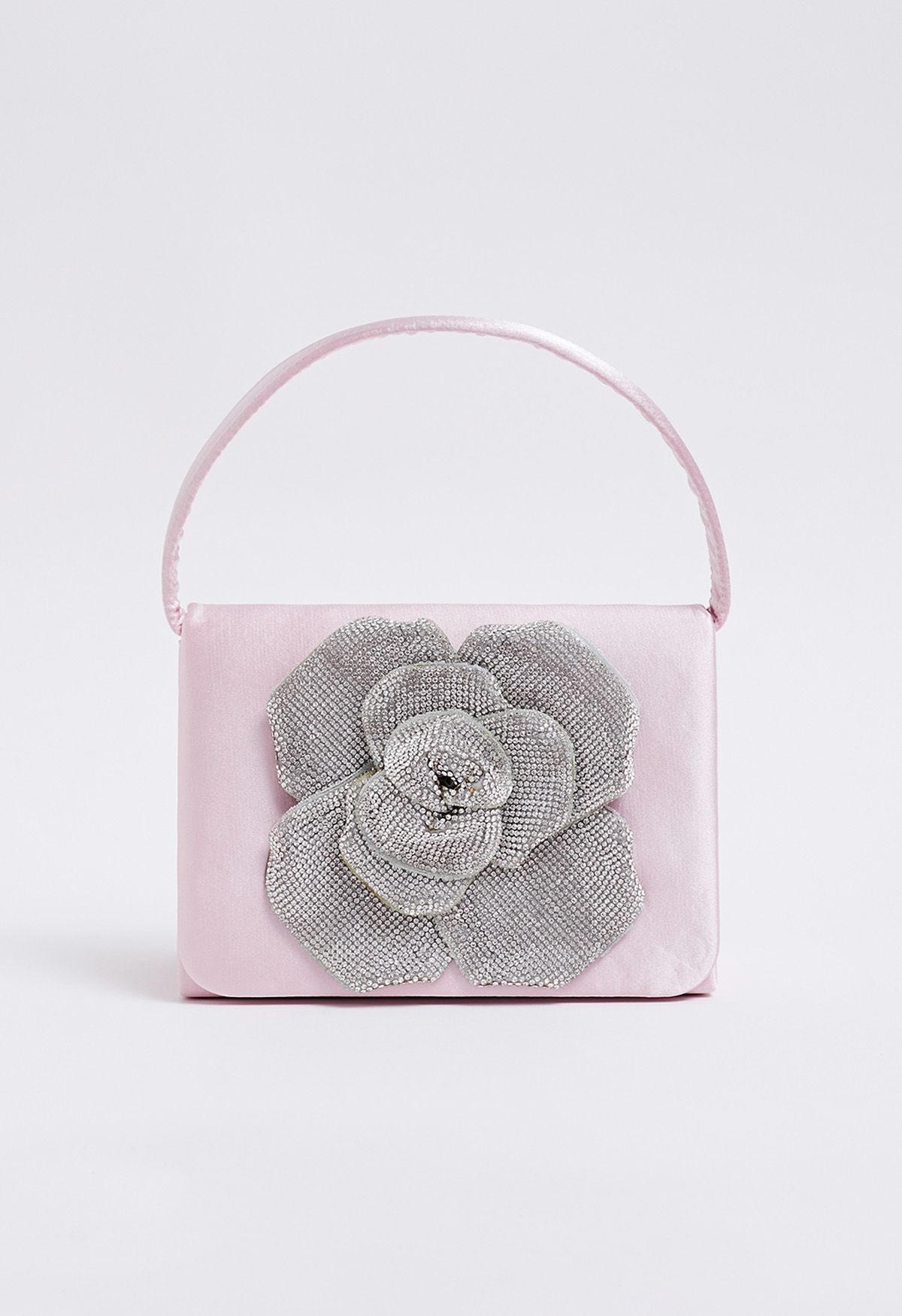 Radiant Rose Embellished Satin Handbag in Pink